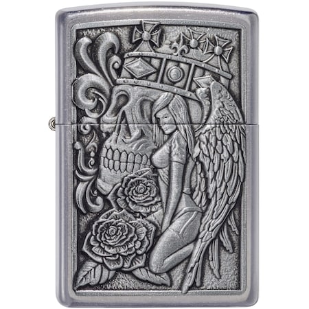 Zippo 2024 Zippo Street Chrome Skull And Angel Emblem,  ZIP-49442